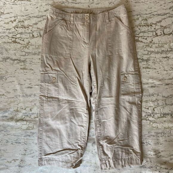 Liz Claiborne Linen Cargo Crop Pants Y2K 90s oatmeal - Picture 1 of 9